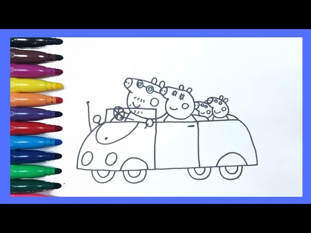 Vamos desenhar e colorir a Peppa Pig e a sua família em um passeio de carro  