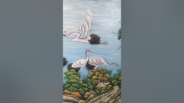Tranh Tùng hạc nghênh khách Đắp nổi xì măng