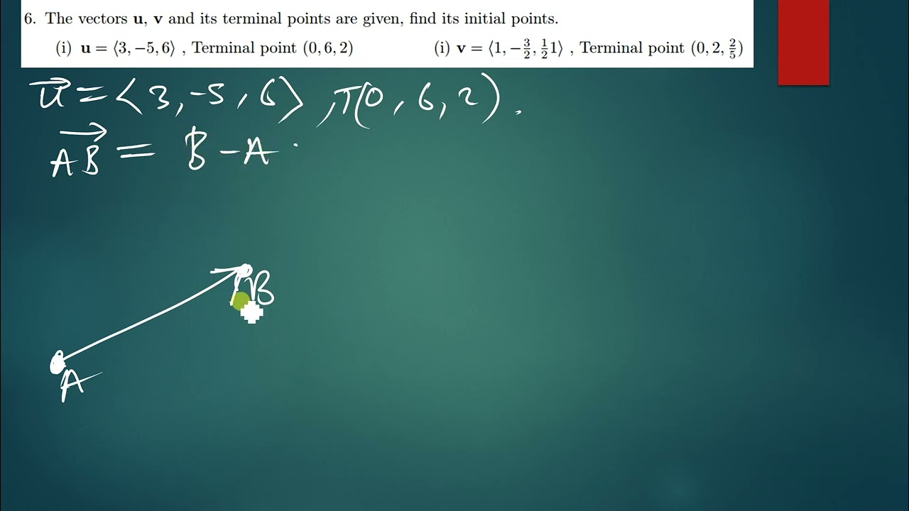 the vector u v and its terminal points are given find its initial points