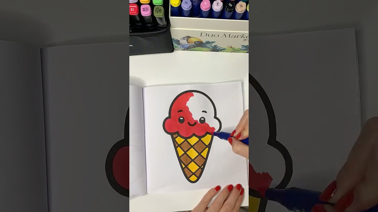 Himbeer-Eis ausmalen im Sommer Malbuch 