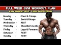 4 Day Workout Plan | Full week Gym workout plan | 2 Body Parts Per Day | Full body workout | Mp3 Song