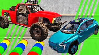 Monster Trucks Cars vs Giant Speed Bumps | Bus Epic High Speed Jumps + Crashes - BeamNG Drive Game