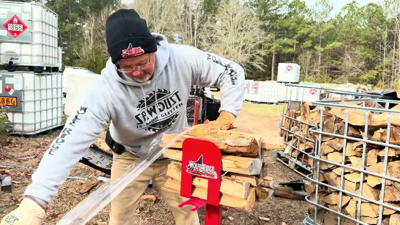 Wrapping Bundles on the @WolfeRidge Express #getsplitdone #firewood #bundles 