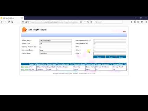 How to add taught subjects in faculty login in faculty information system using Smart School MIS