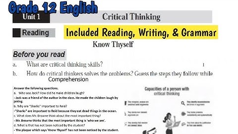 Grade 12 English-Unit One: Critical Thinking/Know Thyself/Email Writing/Tag Questions