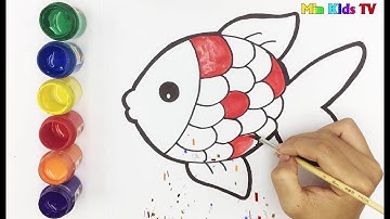 Vẽ và tô màu con cá đầy màu sắc | Bé Học Tô Màu | Draw fish and coloring baby | Min Kids TV