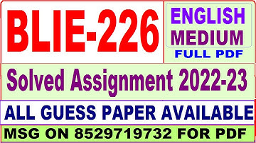 blie 226 solved assignment 2022-23 / blie 226 solved assignment in English / ignou blis solved