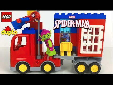 YouTube thumbnail: LEGO DUPLO MARVEL ID 10608- SPIDER TRUCK ADVENTURE SPIDERMAN &amp; GREEN GOBLIN STOP MOTION - UNBOXING
