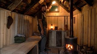 Fixing a Forgotten Log Cabin by the River | Cozy Solo Night, Rain & Fire ASMR
