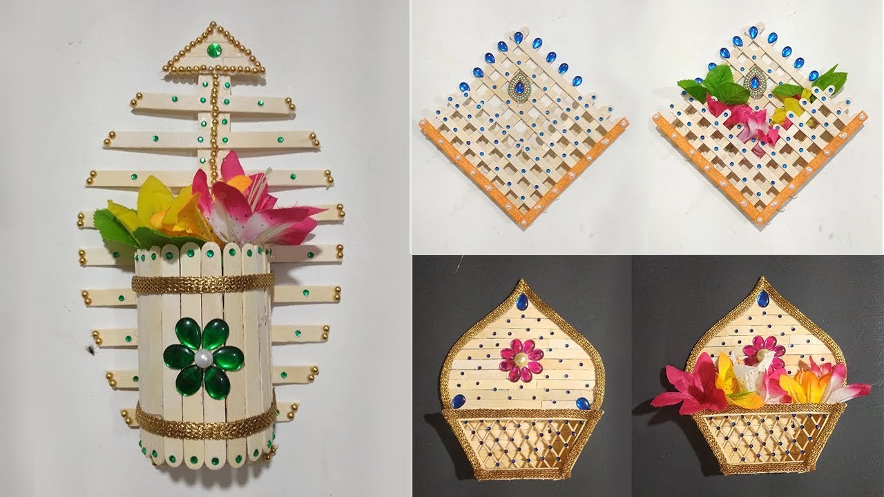 3 Top Flower Vase From Ice Cream Stick | Ice Cream Sticks Crafts | Room Decor Ideas