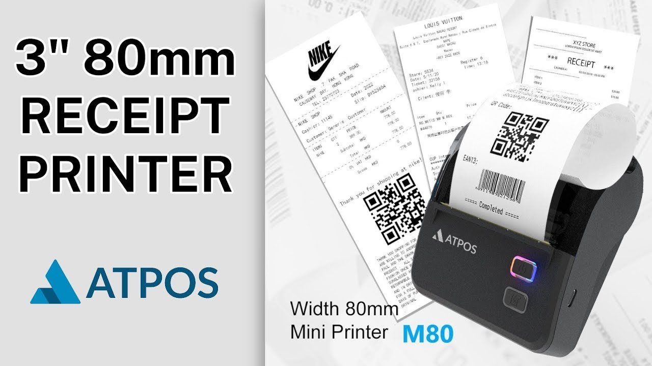 Atpos M80 Portable 80mm 3 Inch Thermal Receipt Printer | Wireless Mobile Bluetooth Printing - TypeC