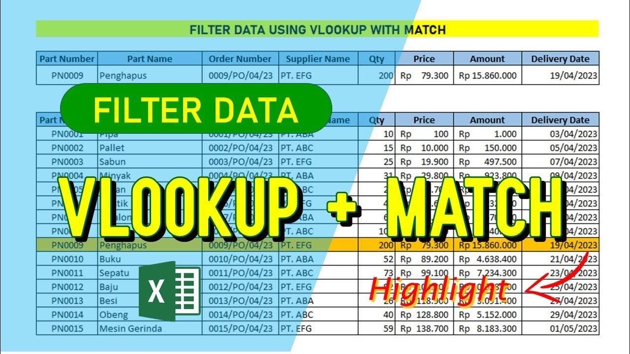 Filter Data Using Vlookup + Match Filter Data menggunakan Vlookup + Match YouTube