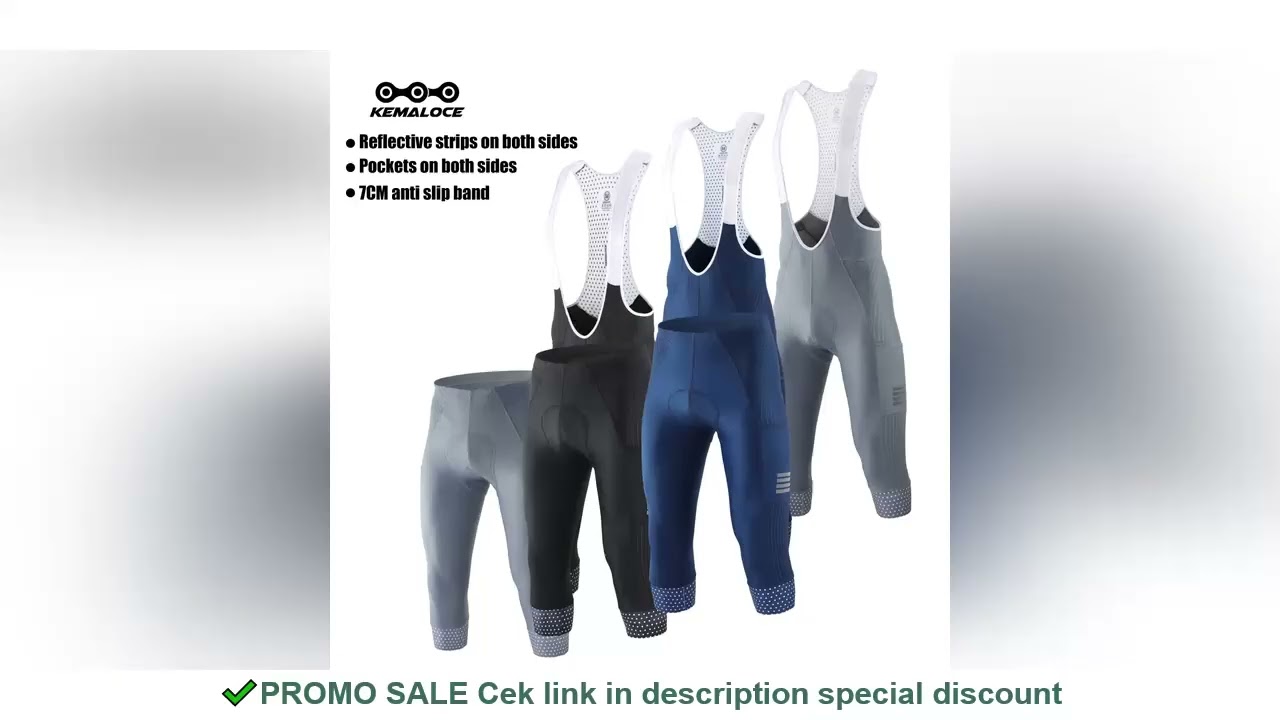 KEMALOCE Men Cycling 3/4 Pants Shorts Solid Blue/Black/Grey 5D Gel Pad MTB Bike Bib Tights Quick Dry