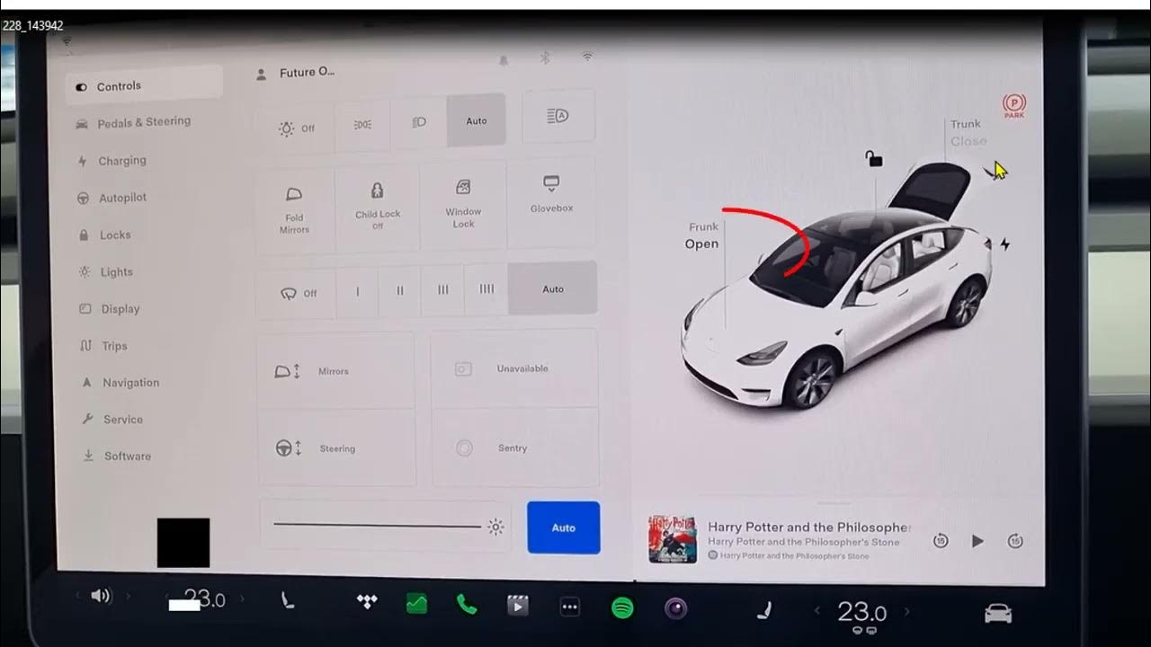 Open trunks in Tesla from touchscreen Lock car using touchscreen
