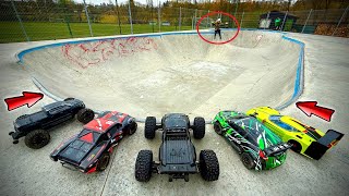 Which vehicle survives the pool in the skate park?