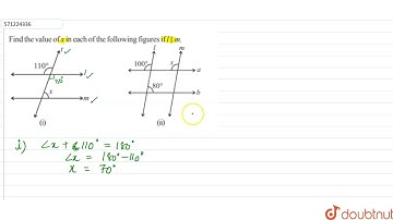 Find the value of x in each of the following figures if l||m. | 7 | LINES AND ANGLES | MATHS | N...