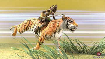 Tiger with warrior run cycle animation