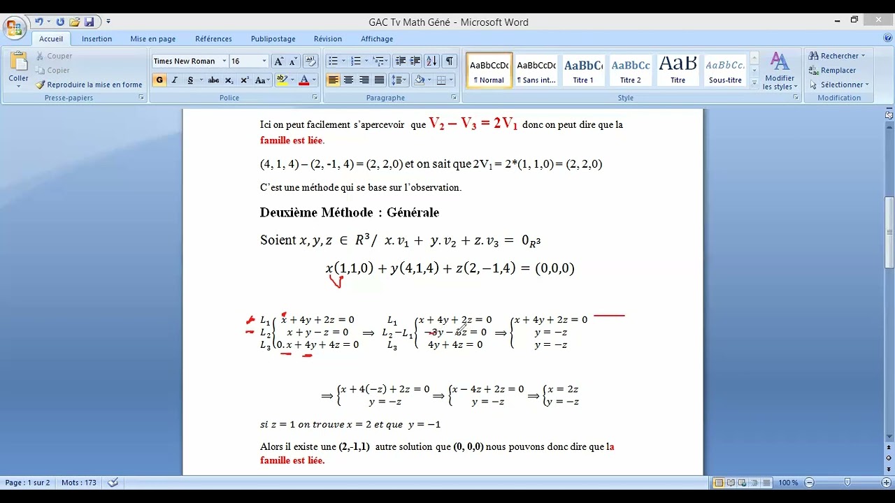 Espace Vectoriel par M. GAYE : Montrer qu'une famille est libre ou liée par deux méthodes
