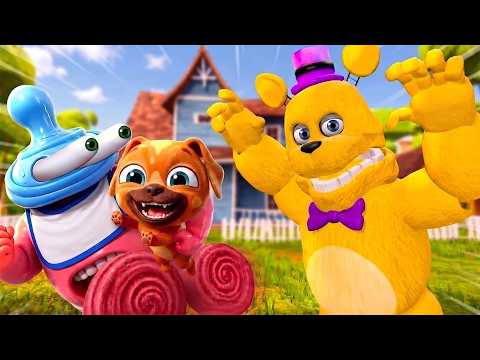 Binky Drinky & Chompy Chasey Plays Hello Neighbor FAST Fredbear MOD But We Have CARTOON PHYSICS...