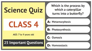 Science Quiz for Class 4 | 25 Important Questions | Age 7 to 9 Years Old | GK Quiz | Grade 4