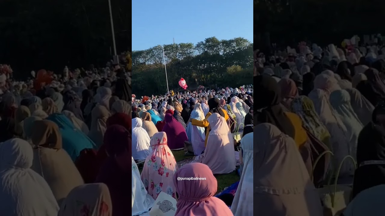 Suasana salat Idul Adha di Lapangan Niti Mandala Denpasar, Bali, pagi ini, Jumat (6/6).