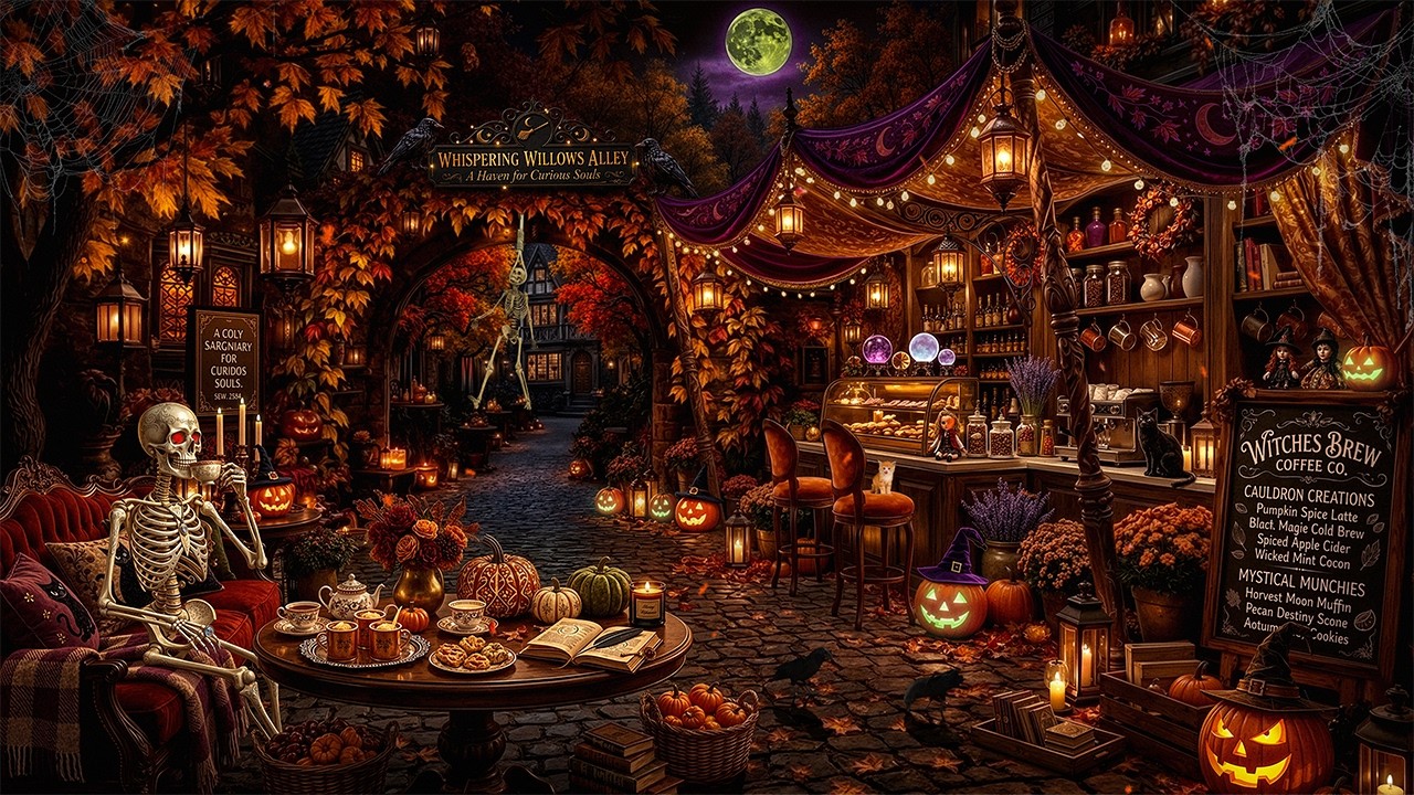 Смотреть «🎃☕ Cozy Halloween Cafe Alley Ambience | Halloween Jazz Music & Scary Pumpkin, Autumn Night Sounds» на YouTube Смотреть «🎃☕ Cozy Halloween Cafe Alley Ambience | Halloween Jazz Music & Scary Pumpkin, Autumn Night Sounds» на YouTube
