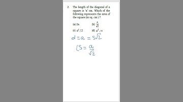 The length of the diagonal of a square is ‘a’ cm. Which of the following represents the area of the