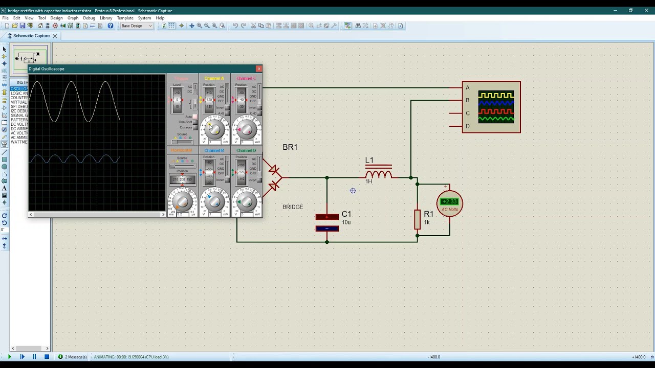 How to Simulate Bridge Rectifier with Resistor, Inductor  and Capacitor filter Circuit in Proteus 8