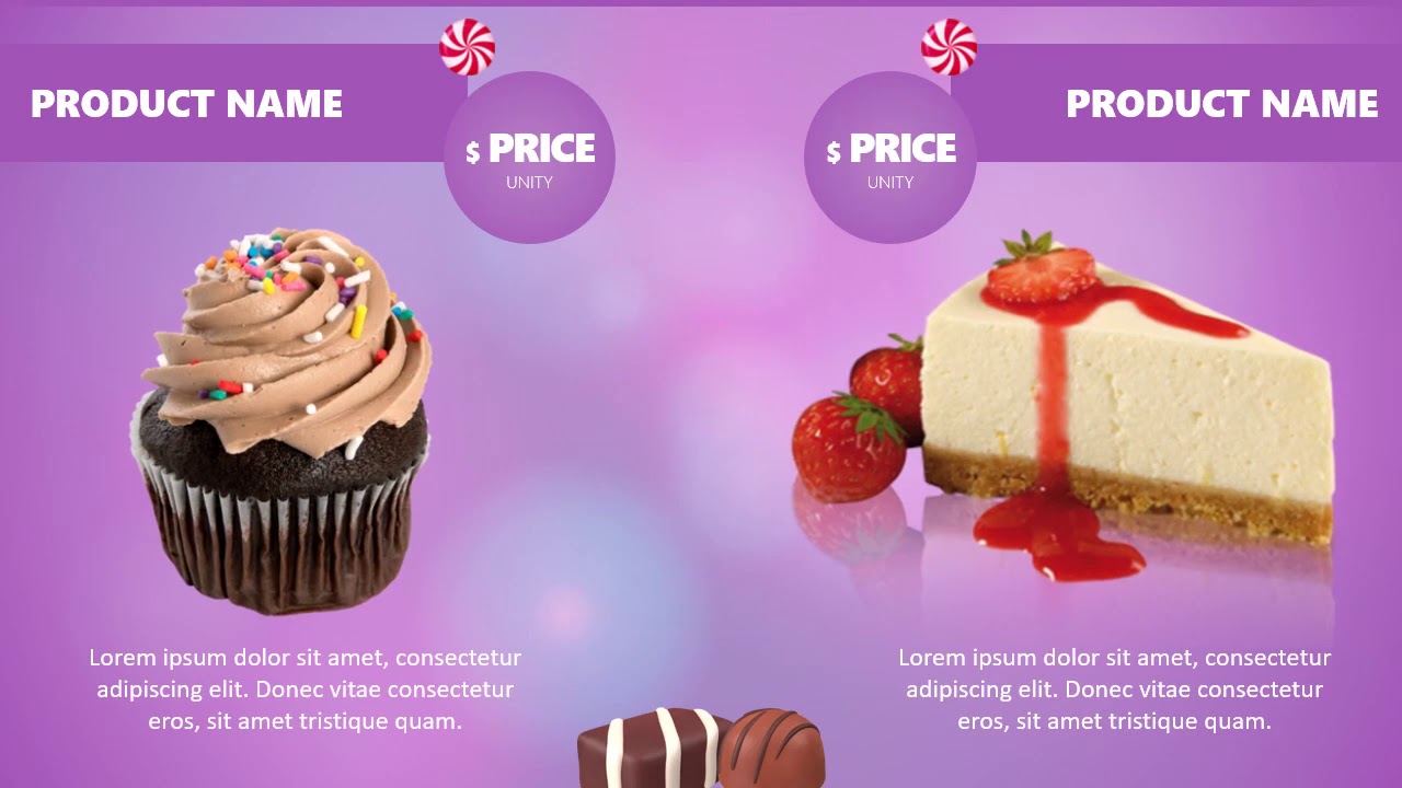 Digital Menu for Restaurants – PowerPoint Animated Template (Candy Shop)