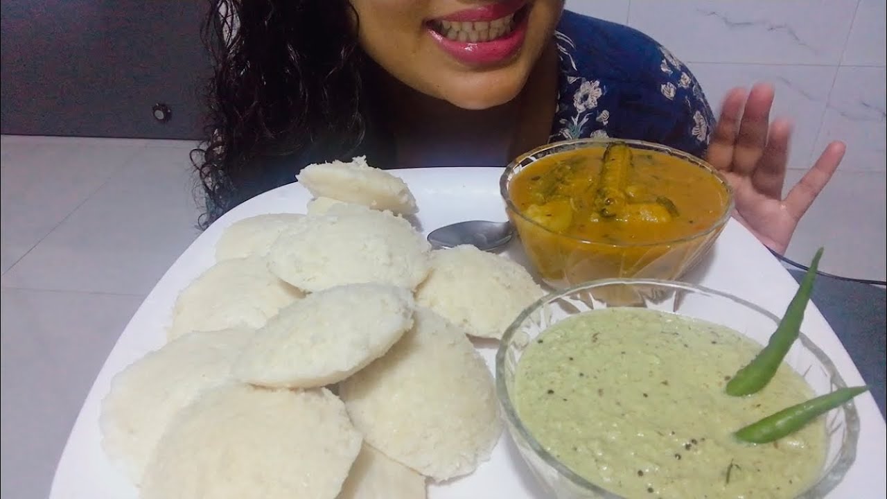 ASMR Eating Idli Sambar and Coconut Chutney 😋😋