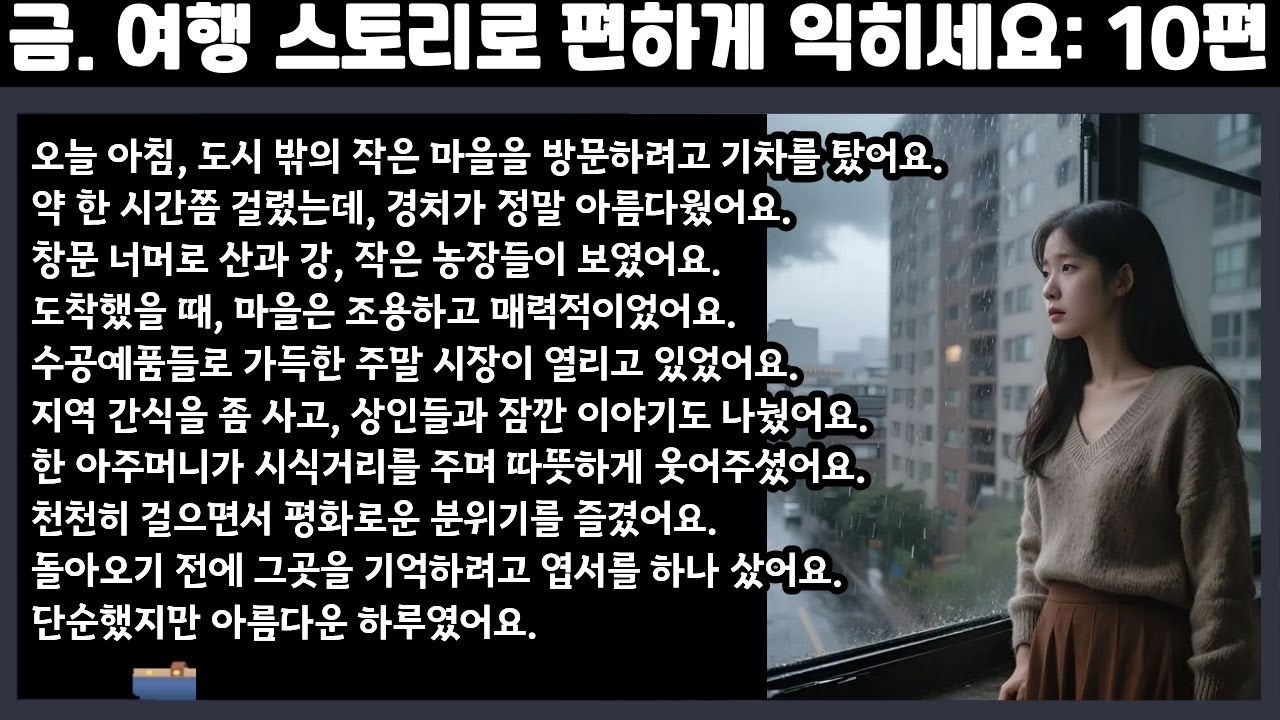 [중간 광고 없음]  여행 스토리 예문을 통해 내가 말하듯 익히세요 10편: 기차 타고 근교 여행 (A2 후반~B1 초입 수준)│영어말하기│학습자료│연습자료│일상영어│영어듣기