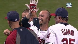 Tribe walk off on Raburn's three-run blast