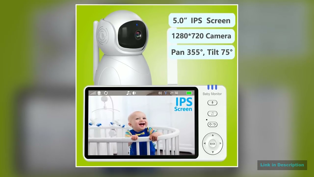 5 720P HD IPS Screen Video Baby Monitor Pan Tilt 4X Zoom Camera Babysitter 2 Way Audio Night