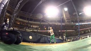 Kelly Crull taking batting practice at Petco Park