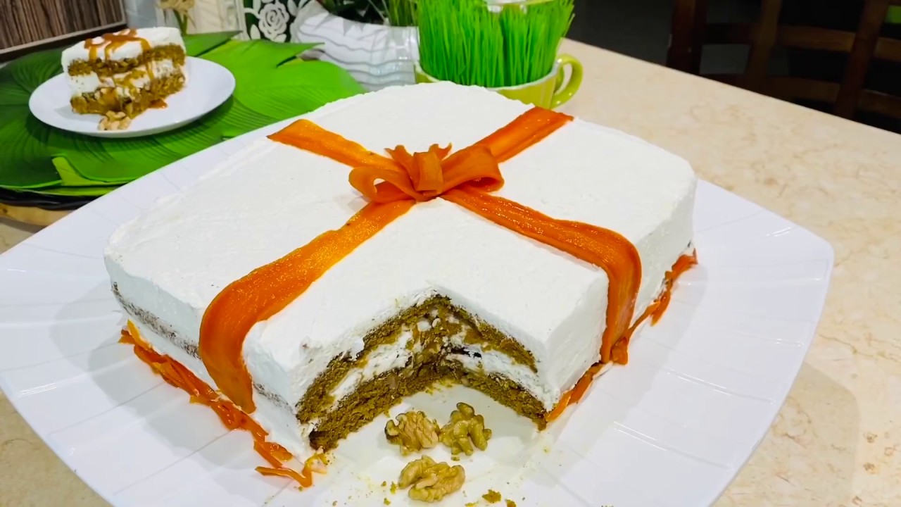 كيك الجزرالسهل  مع تحضير الكريما بدون سكر وصوص التوفي بنكهة الجزر دلال حناوي