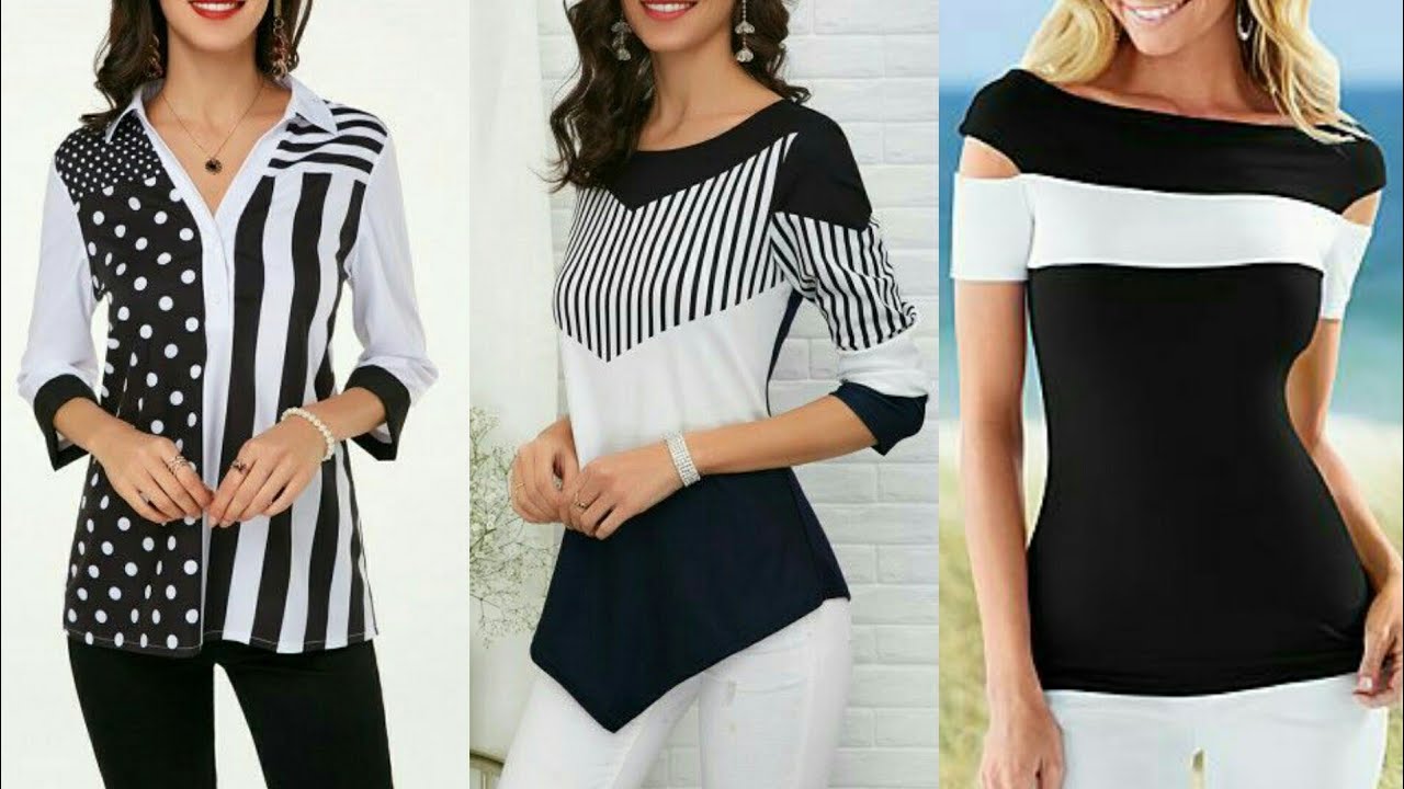 ladies black and white tops