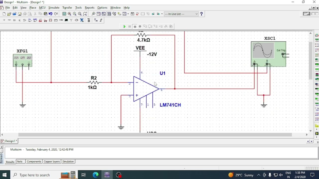 Инвертирующий усилитель | Моделирование | Multisim |