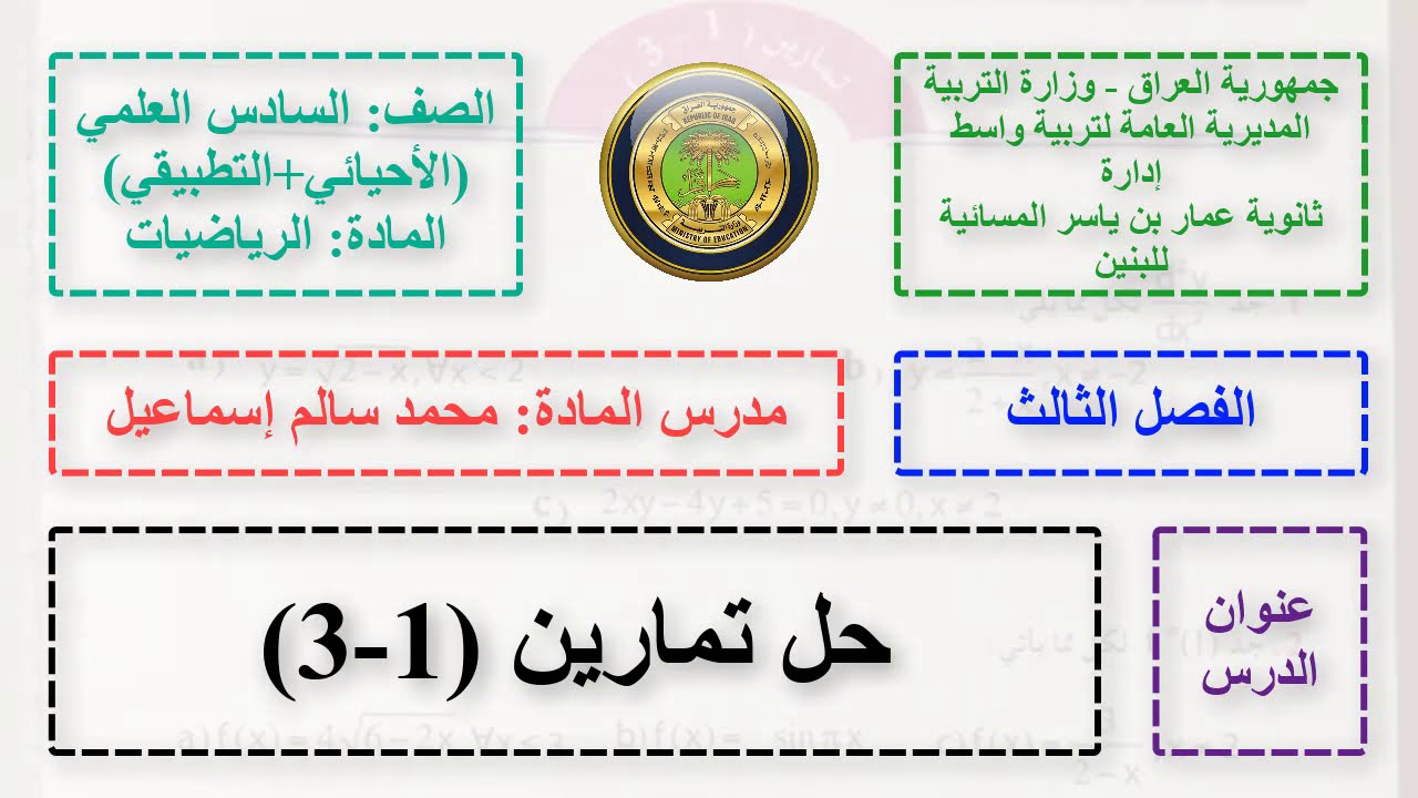 رياضيات السادس العلمي - حل تمارين المشتقات ذات الرتب العليا