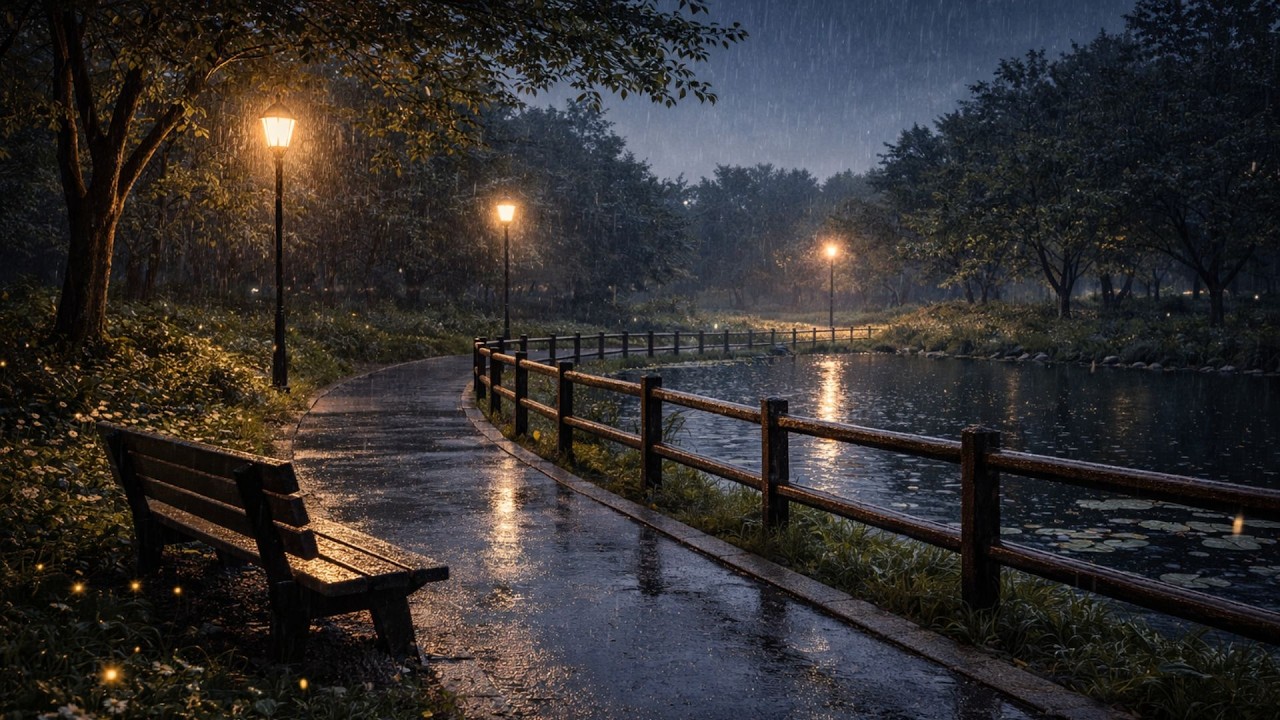 8 Hours Light Rain in a Quiet Park 🌧 Gentle Nature Sounds for Sleep & Relaxation