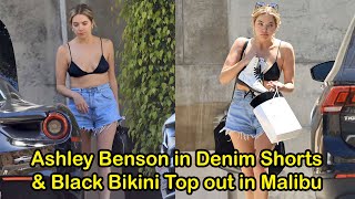 Ashley Benson in Denim Shorts & Black Bikini Top out in Malibu | Cleavage
