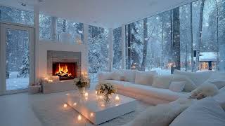 🎹🤍Calm Winter Piano Sounds | Peaceful WHITE LOUNGE with Snow Falling for Focus, Healing & Relaxation
