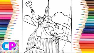 Thor Avengers Coloring Pages,Drawing of Thor from Avengers,Thor Flies over the City