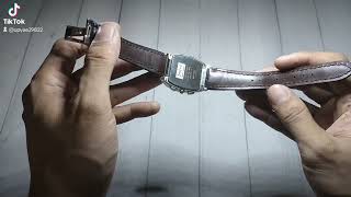 leather handmade watch strap for trofish watch. crocodile leather skin, edge paint.