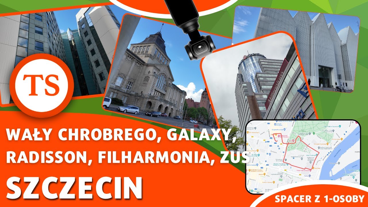 Szczecin - Spacer po centrum - Galaxy, Radisson, Wały Chrobrego, Filharmonia - Walkingtour - 4K