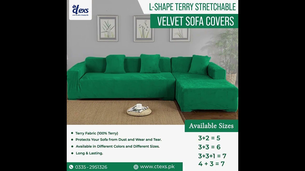 CTEXS | L-Shape Terry Stretchable Velvet Sofa Covers | available in different colors and sizes.