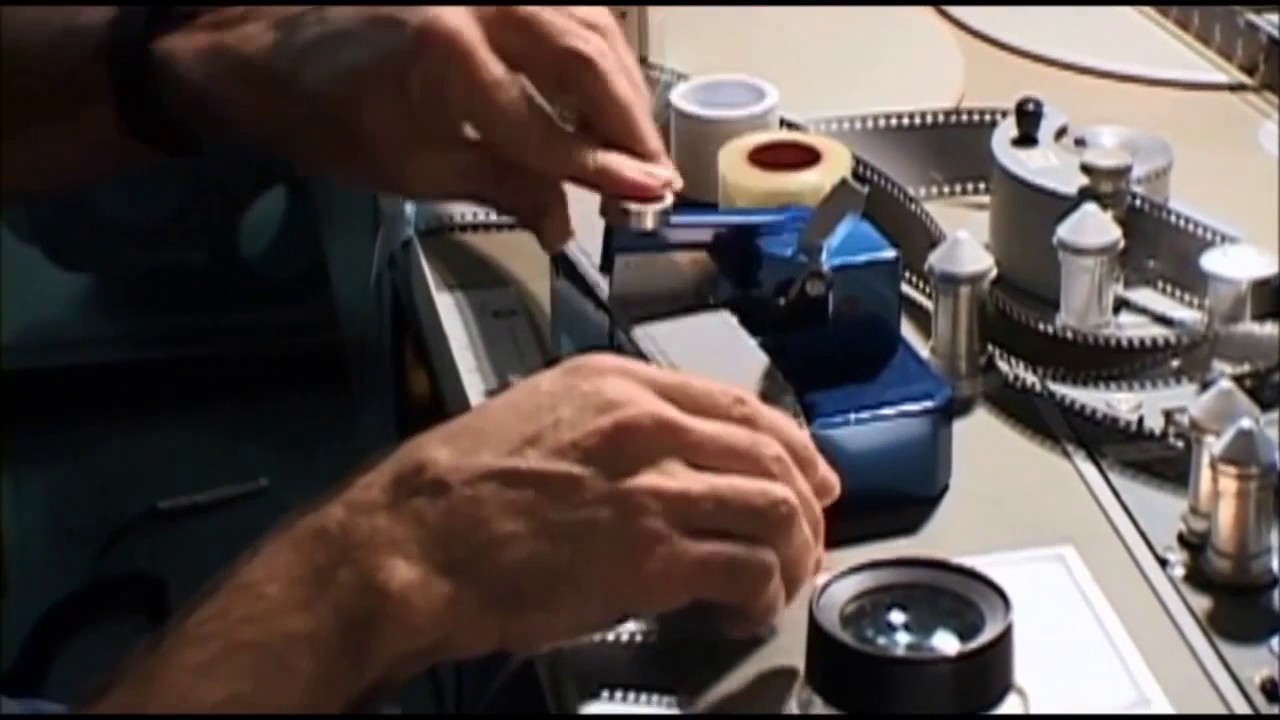 Gus Van Sant editing Elephant in 35mm on a flatbed
