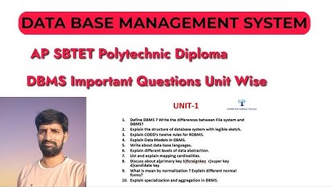 AP SBTET Diploma ||  DBMS UNIT Wise Important questions