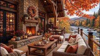 Beautiful October Autumn Riverside 🍂 Cozy Fire Pit & Soft Piano Music for Cozy Moments screenshot 1