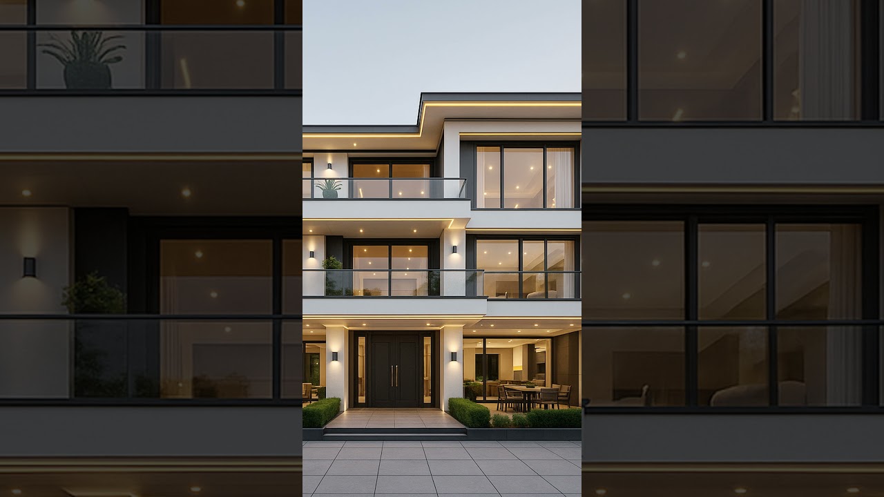 Three Story Modern Symmetrical Villa – A Harmonious Balance of Form and Light 