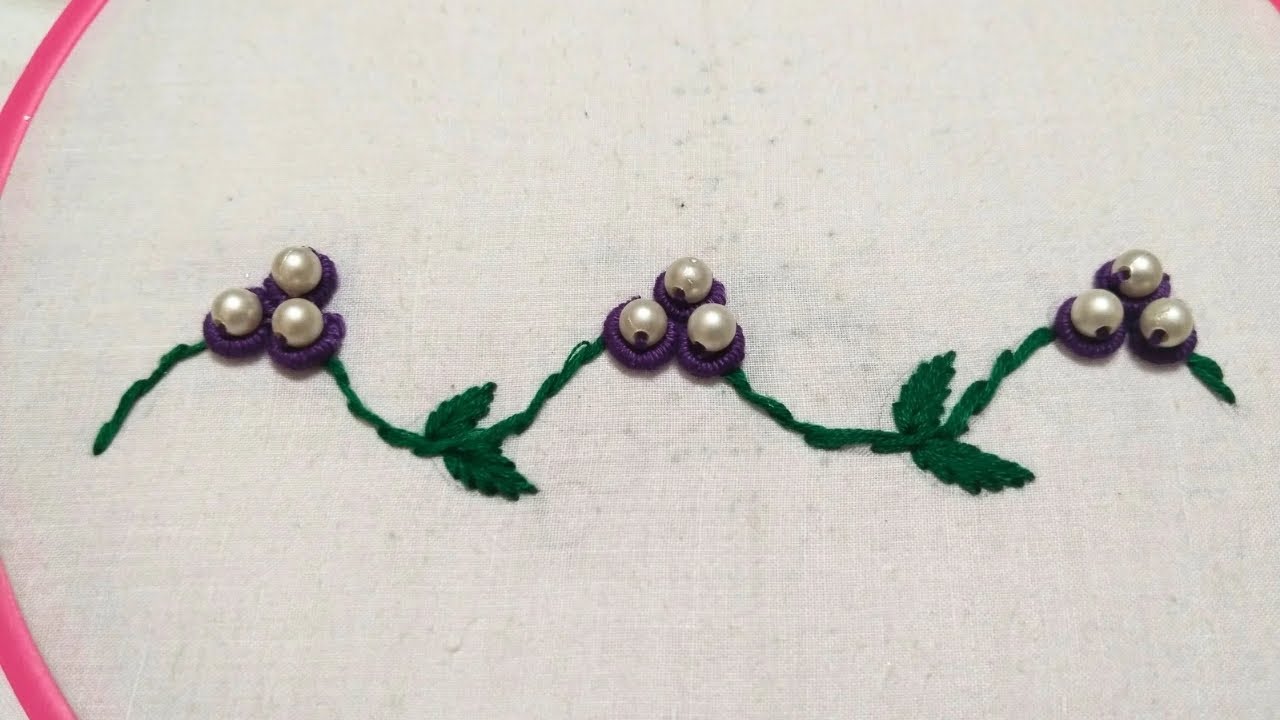 Bullion knot stitch border design | hand embroidery for beginners || A Needle & Thread | 